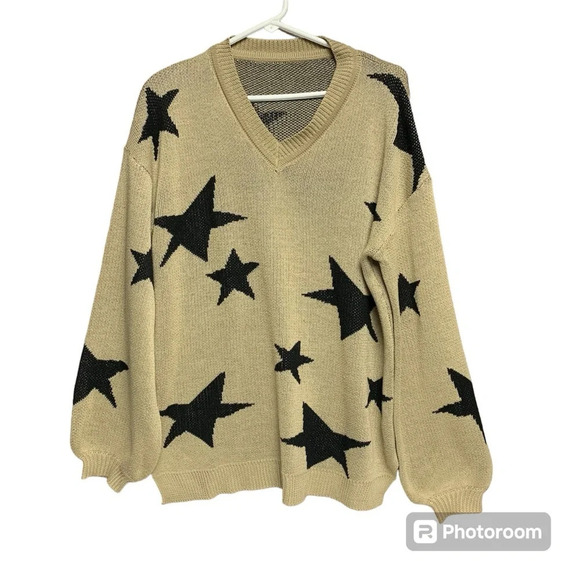 Vestidos beige/black sweater v neck size large oversized - Picture 1 of 6